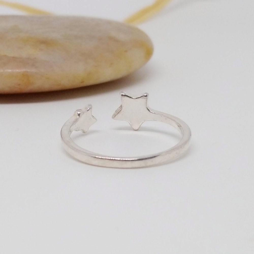 S925 Dainty Double Star Open Ring - Picture 4 of 5